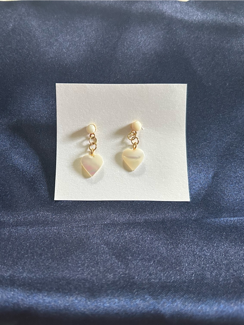 Cream Heart Shaped Dangling Earrings with Gold Hard